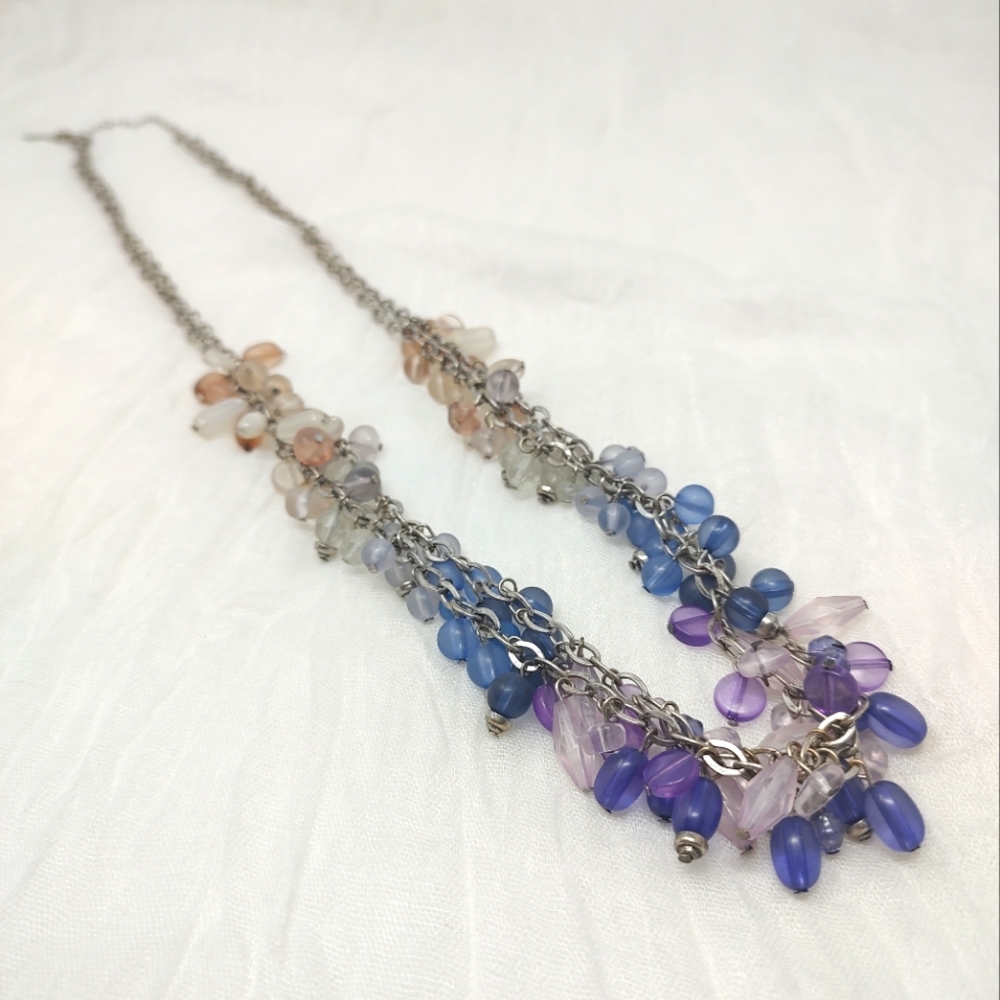 Coldwater Creek colorful bead cluster silver tone chain long necklace